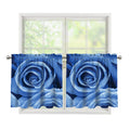 Bright Blue Rose Print Tier Curtains