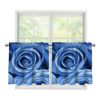 Bright Blue Rose Print Tier Curtains