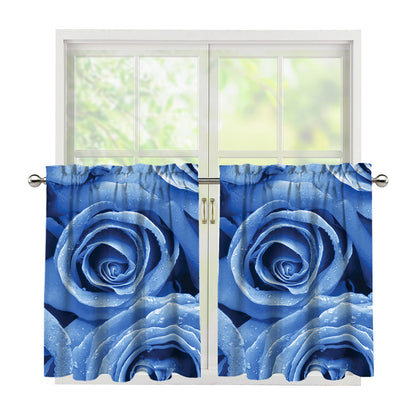 Bright Blue Rose Print Tier Curtains