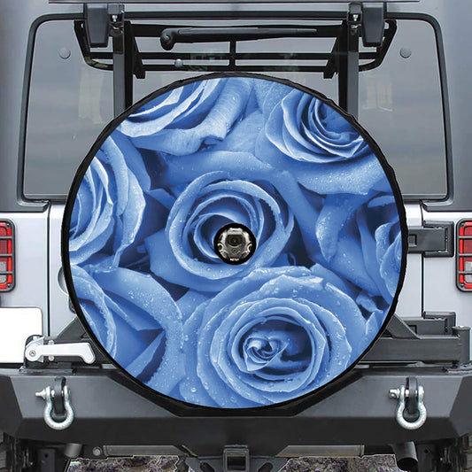 Bright Blue Rose Print Tire Cover With Camera Hole