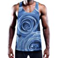 Bright Blue Rose Print Men's Workout Tank Top