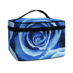 Bright Blue Rose Print Travel Makeup Bag