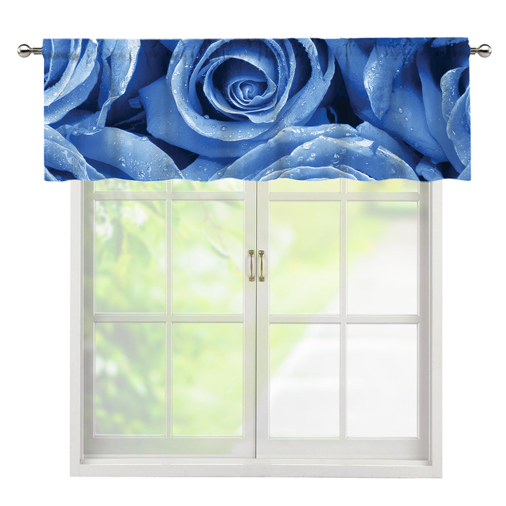 Bright Blue Rose Print Window Valance