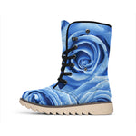 Bright Blue Rose Print Winter Boots