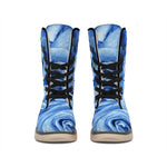 Bright Blue Rose Print Winter Boots