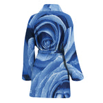 Bright Blue Rose Print Women's Bathrobe