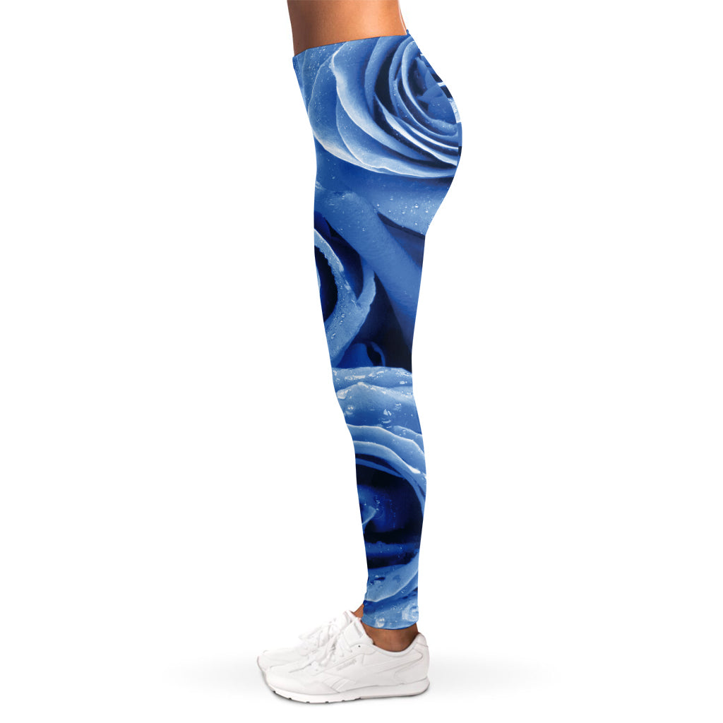 Bright Blue Rose Print Women's Leggings