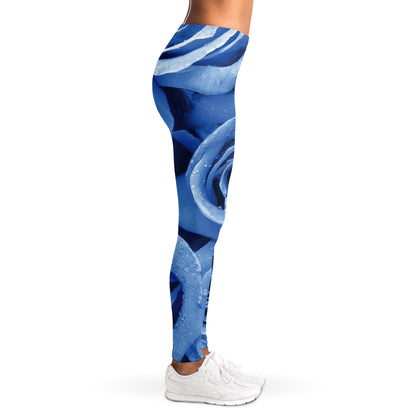 Bright Blue Rose Print Women's Leggings