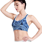 Bright Blue Rose Print Women's Sports Bra