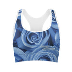 Bright Blue Rose Print Women's Sports Bra
