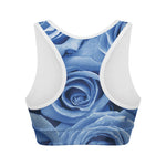 Bright Blue Rose Print Women's Sports Bra