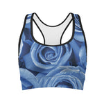 Bright Blue Rose Print Women's Sports Bra