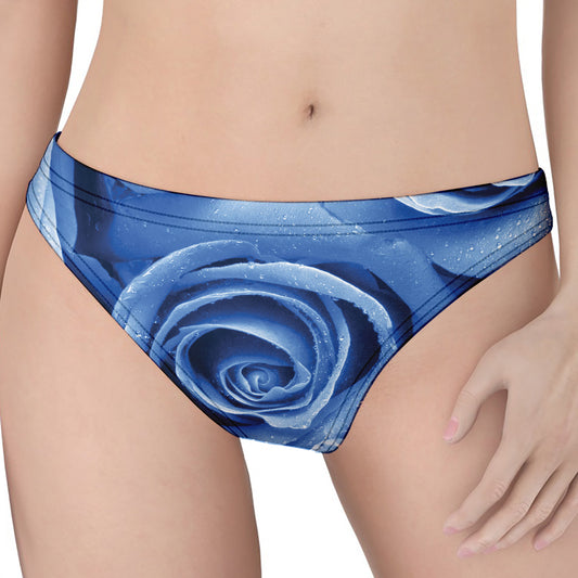 Bright Blue Rose Print Women's Thong