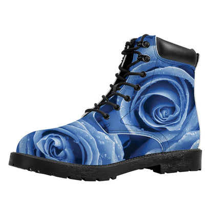 Bright Blue Rose Print Work Boots