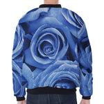 Bright Blue Rose Print Zip Sleeve Bomber Jacket