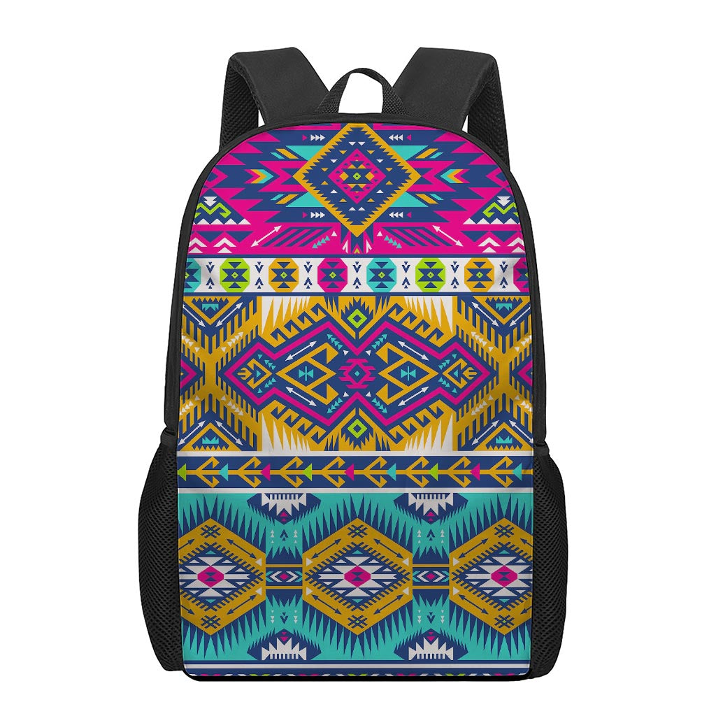 Bright Colors Aztec Pattern Print 17 Inch Backpack