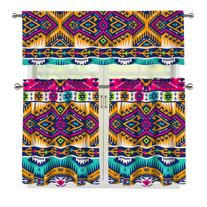 Bright Colors Aztec Pattern Print 3 Piece Kitchen Curtains