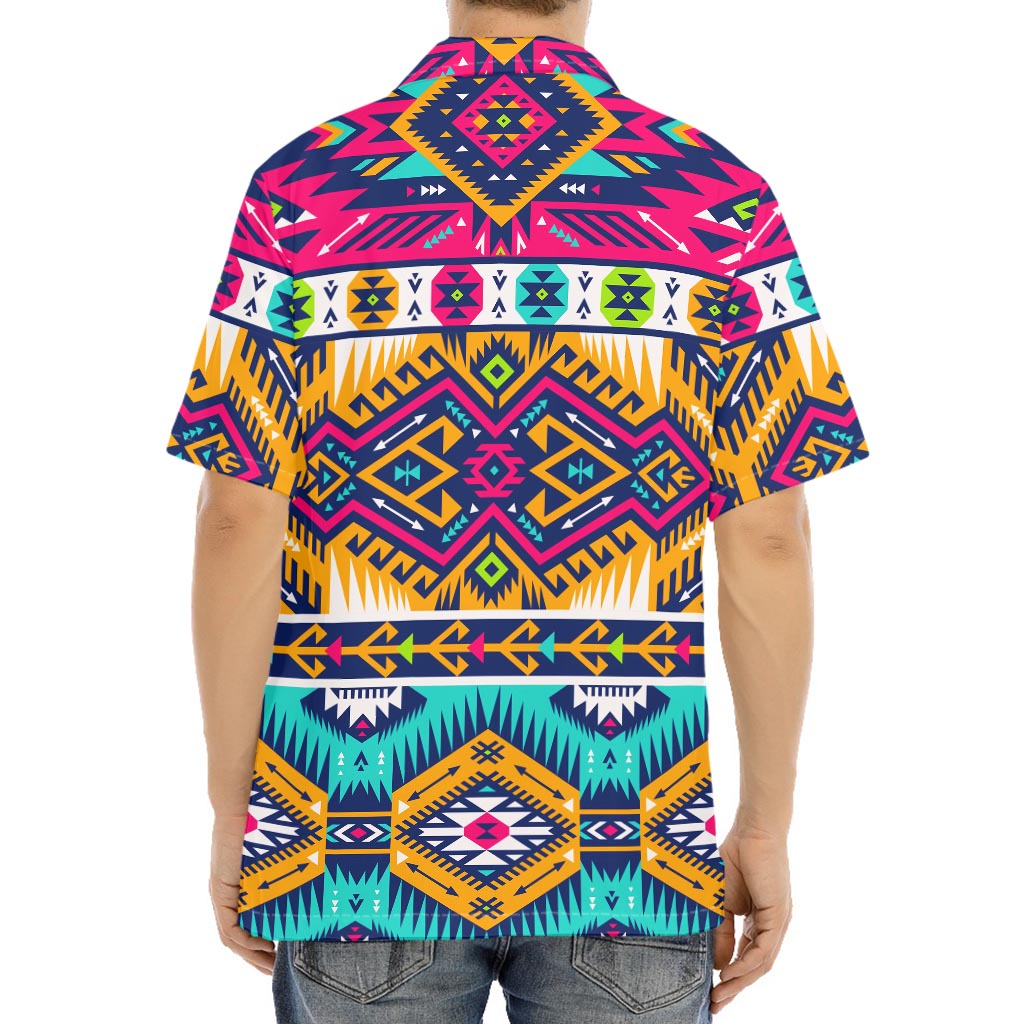 Bright Colors Aztec Pattern Print Aloha Shirt