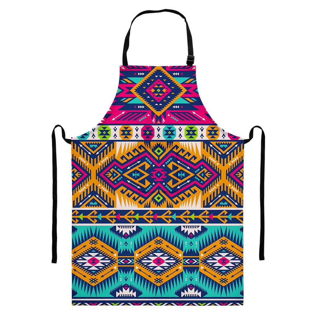 Bright Colors Aztec Pattern Print Bib Apron With Pocket