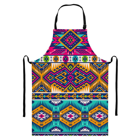 Bright Colors Aztec Pattern Print Bib Apron With Pocket