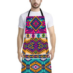Bright Colors Aztec Pattern Print Bib Apron With Pocket
