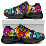 Bright Colors Aztec Pattern Print Black Chunky Shoes