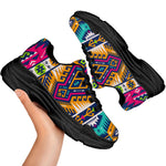 Bright Colors Aztec Pattern Print Black Chunky Shoes