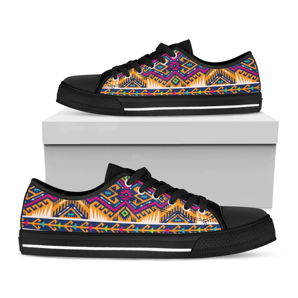 Bright Colors Aztec Pattern Print Black Low Top Sneakers