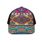 Bright Colors Aztec Pattern Print Black Mesh Trucker Cap