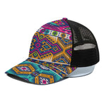Bright Colors Aztec Pattern Print Black Mesh Trucker Cap
