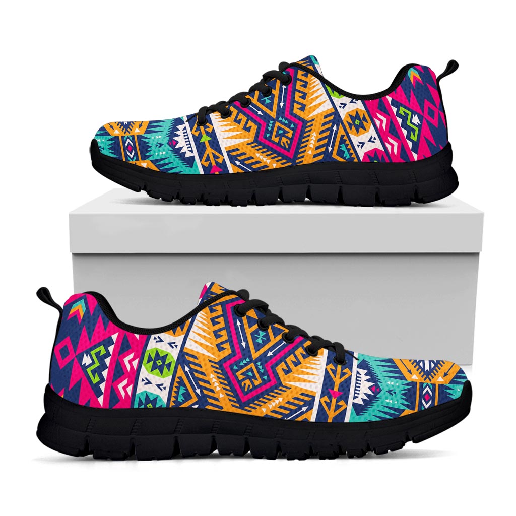 Bright Colors Aztec Pattern Print Black Running Shoes