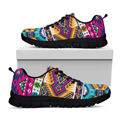 Bright Colors Aztec Pattern Print Black Running Shoes