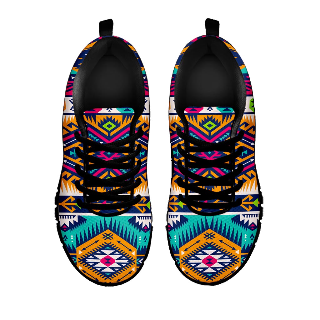 Bright Colors Aztec Pattern Print Black Running Shoes