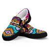 Bright Colors Aztec Pattern Print Black Slip On Sneakers