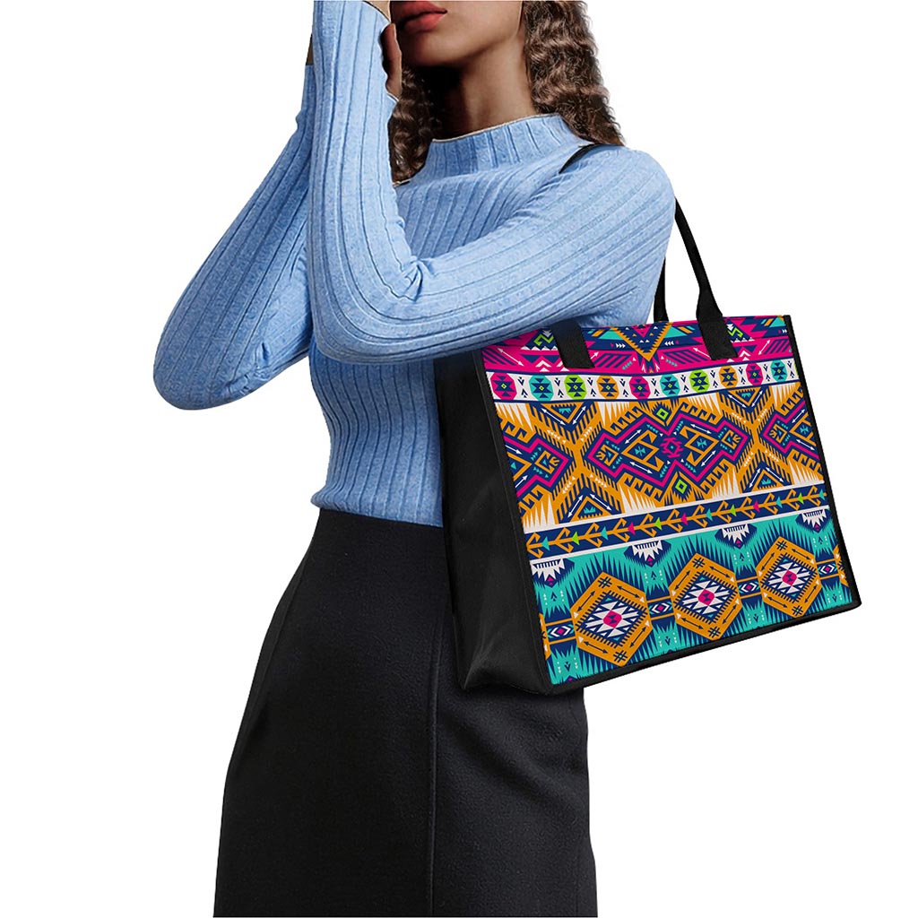 Bright Colors Aztec Pattern Print Canvas Tote Bag