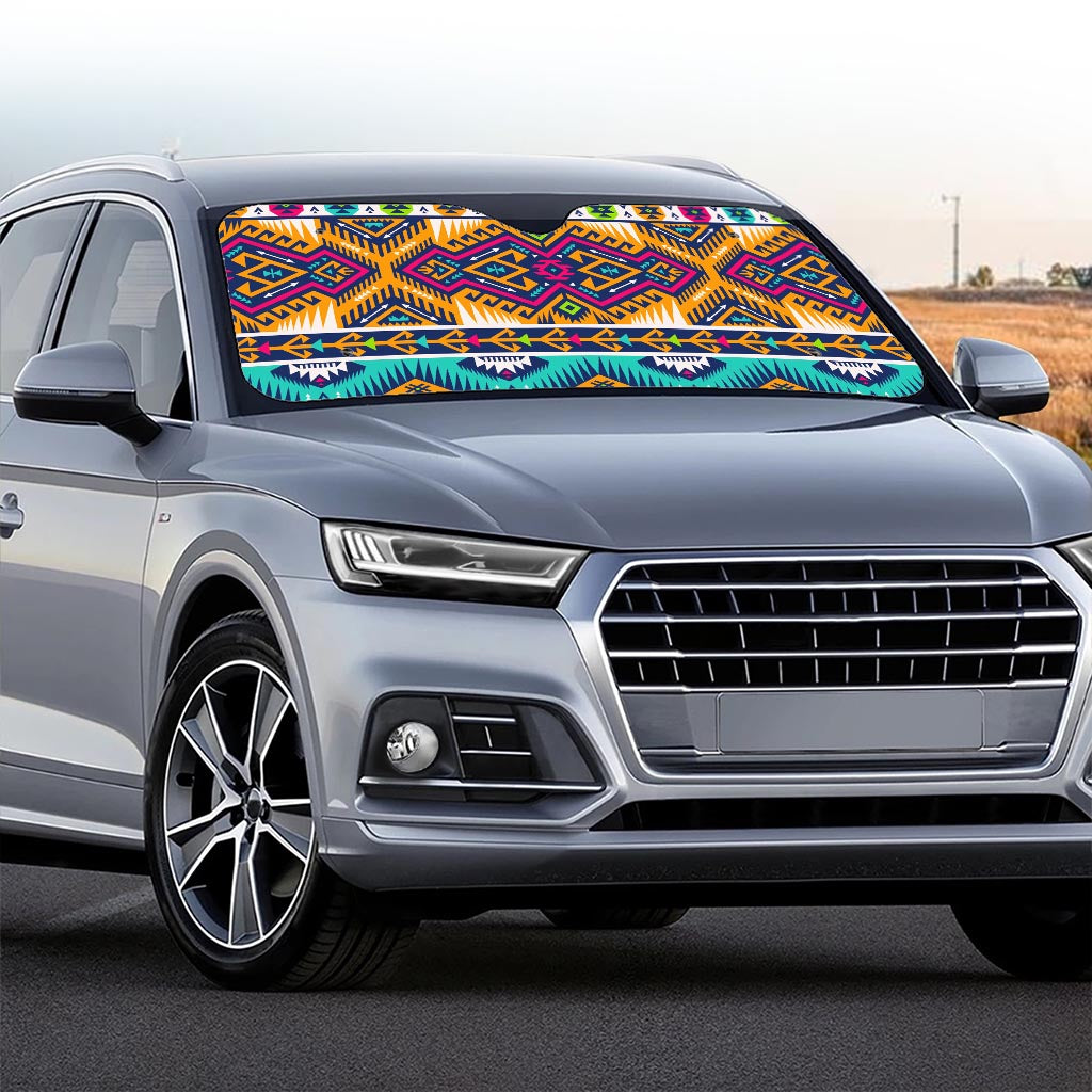 Bright Colors Aztec Pattern Print Car Windshield Sun Shade