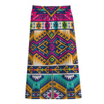 Bright Colors Aztec Pattern Print Cotton Front Slit Maxi Skirt