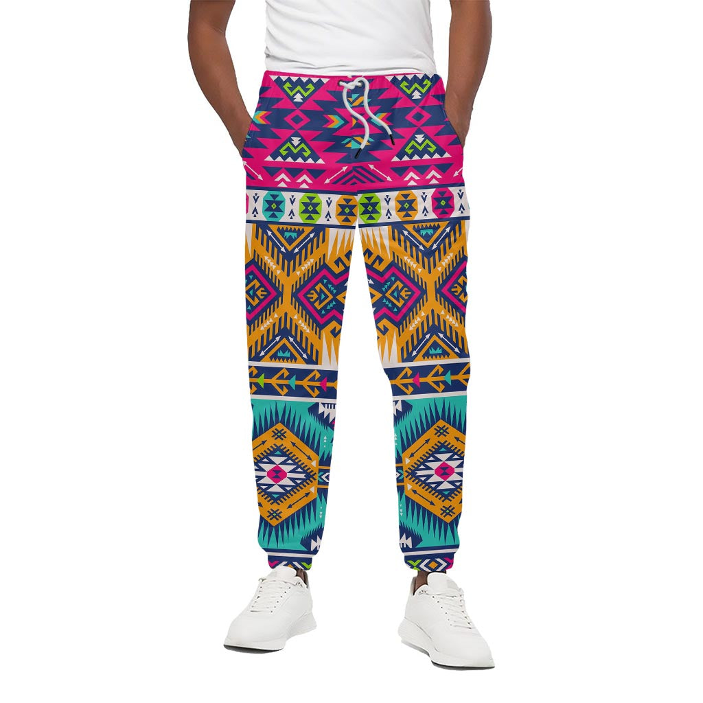 Bright Colors Aztec Pattern Print Cotton Pants