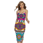 Bright Colors Aztec Pattern Print Cross Back Cami Dress