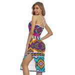 Bright Colors Aztec Pattern Print Cross Back Cami Dress