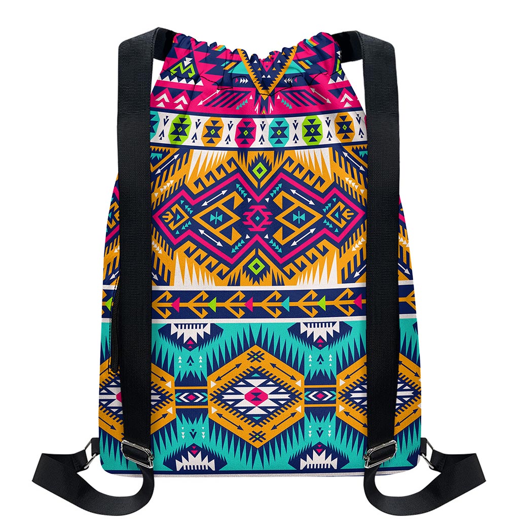 Bright Colors Aztec Pattern Print Drawstring Backpack