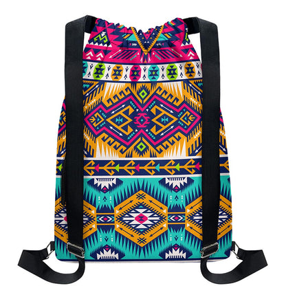 Bright Colors Aztec Pattern Print Drawstring Backpack