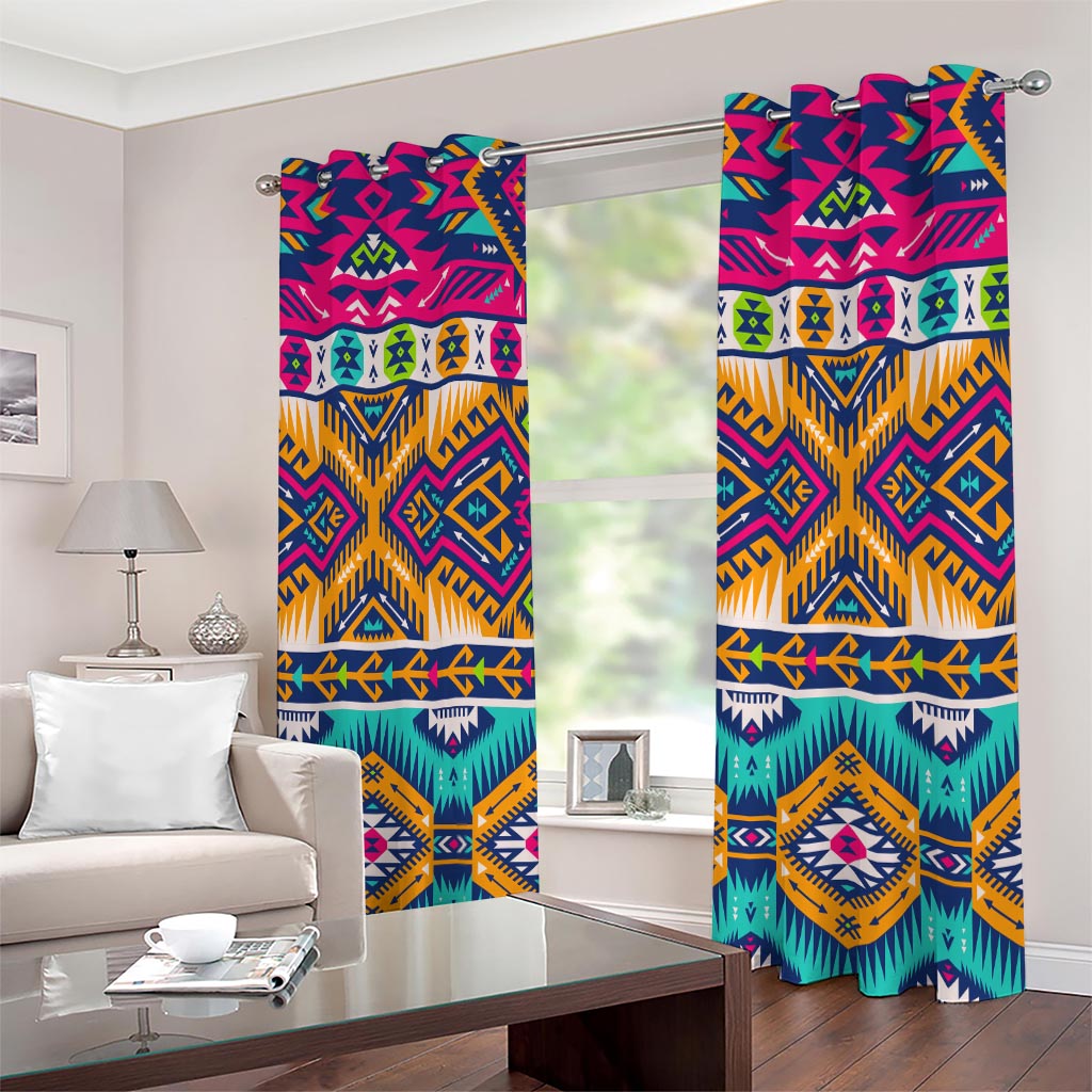 Bright Colors Aztec Pattern Print Extra Wide Grommet Curtains