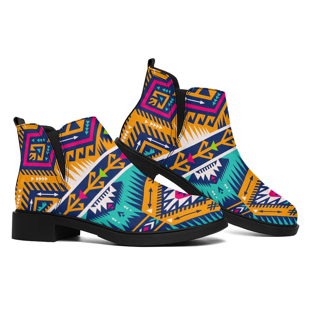 Bright Colors Aztec Pattern Print Flat Ankle Boots