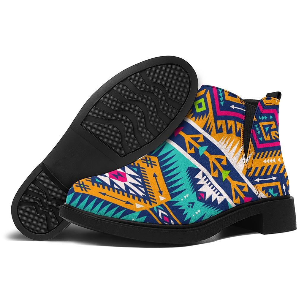Bright Colors Aztec Pattern Print Flat Ankle Boots