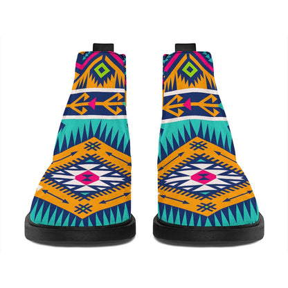 Bright Colors Aztec Pattern Print Flat Ankle Boots