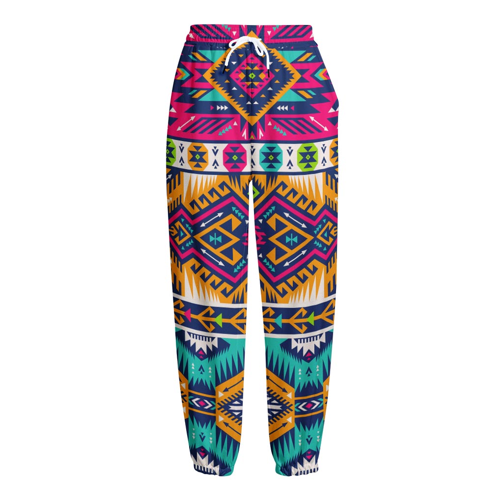 Bright Colors Aztec Pattern Print Fleece Lined Knit Pants