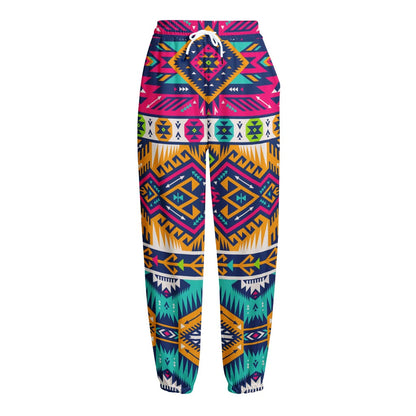 Bright Colors Aztec Pattern Print Fleece Lined Knit Pants