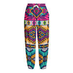Bright Colors Aztec Pattern Print Fleece Lined Knit Pants