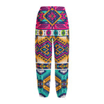 Bright Colors Aztec Pattern Print Fleece Lined Knit Pants